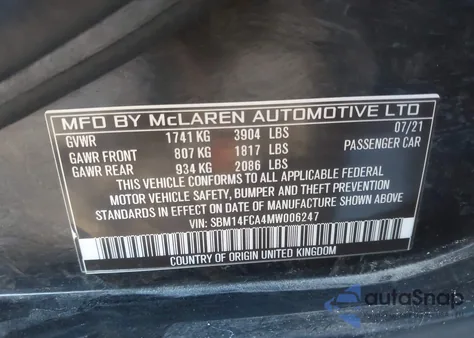 2021 Mclaren 720S Luxury /Performance / z USA, uszkodzony, nr VIN SBM14FCA4MW006247